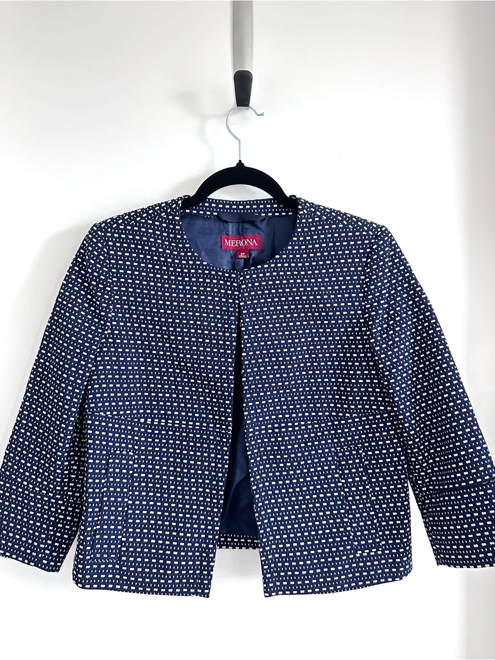 Merona Navy and Creme Textured Open-Front Jacket